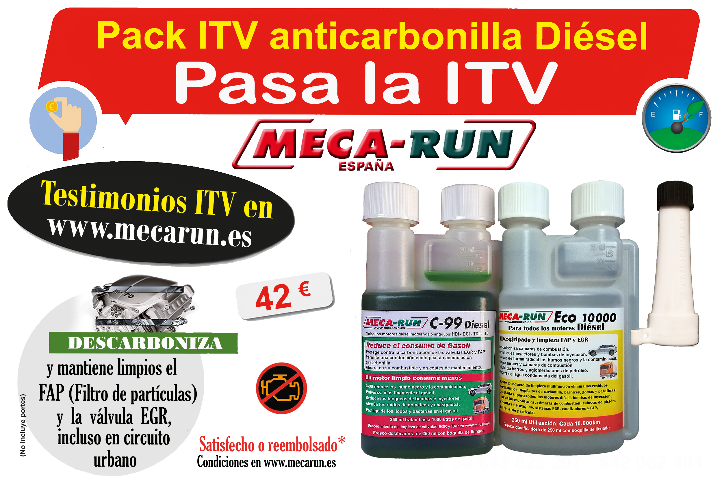 Pack Limpieza Carbonilla Diesel Gasolina 1 LITRO - Eco Carburante Motor