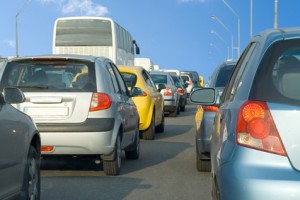 Car line stuck traffic jam