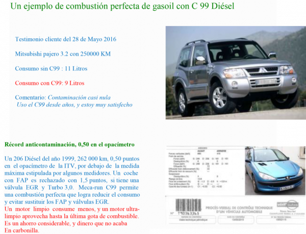 C 99 Diesel économie de carburant, antipollution - Pasa la ITV con Mecarun,  ahorro de carburante, descarboniza la EGR y el Filtro de partículas, baja  los gases contaminantes, limpieza interna del motor